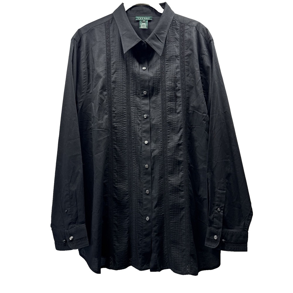Lauren Ralph Lauren Women's Top Blouse Sz 2X Black Gothic Whimsigoth Long Sleeve